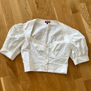 Staud crop top with button details, sweetheart neckline, puff sleeves